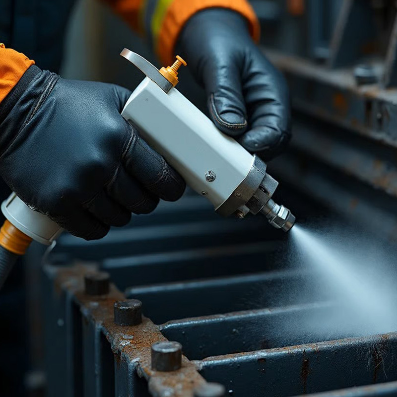 Industrial surface undergoing cryogenic cleaning